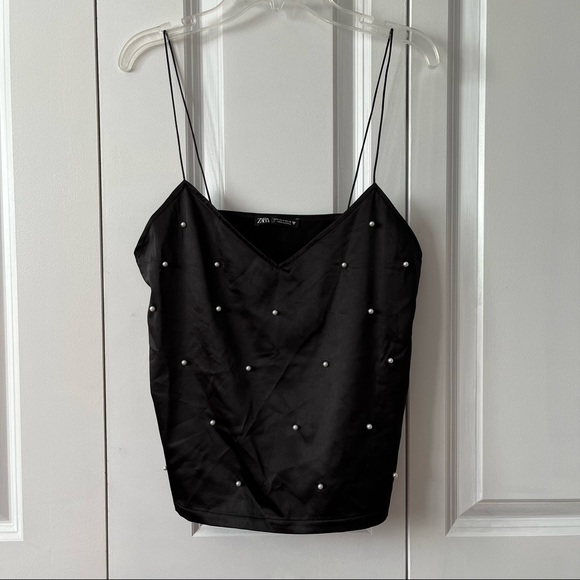 Zara black pearl studded crop cami top - Picture 4 of 7